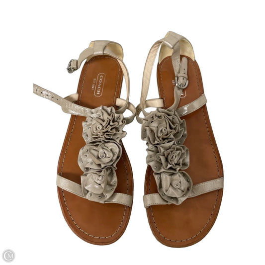 Sandals Designer By Coach In Silver & Tan, Size: 8