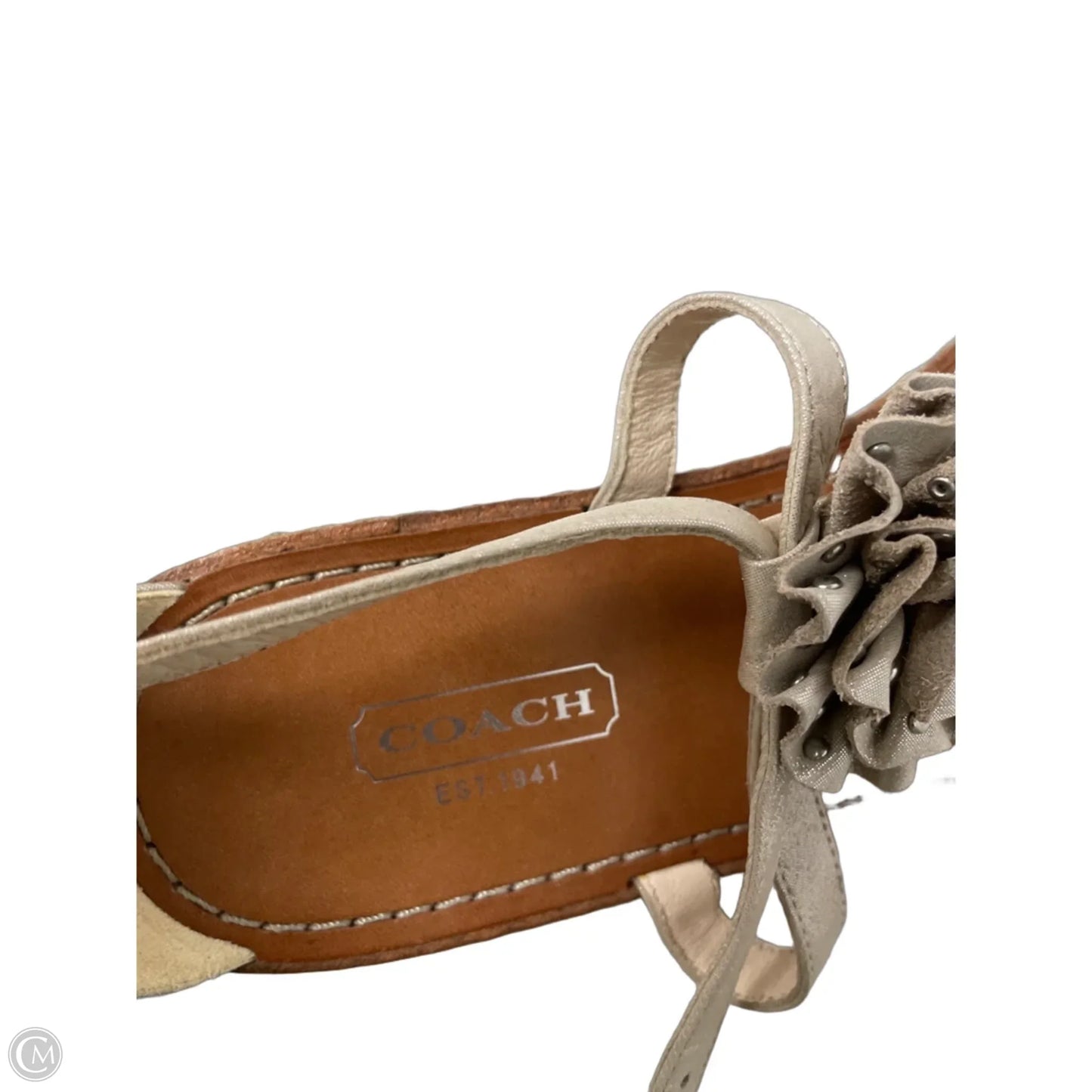 Sandals Designer By Coach In Silver & Tan, Size: 8