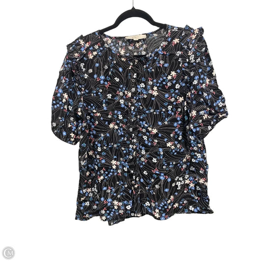Top Short Sleeve By Loft In Black & Blue, Size: L