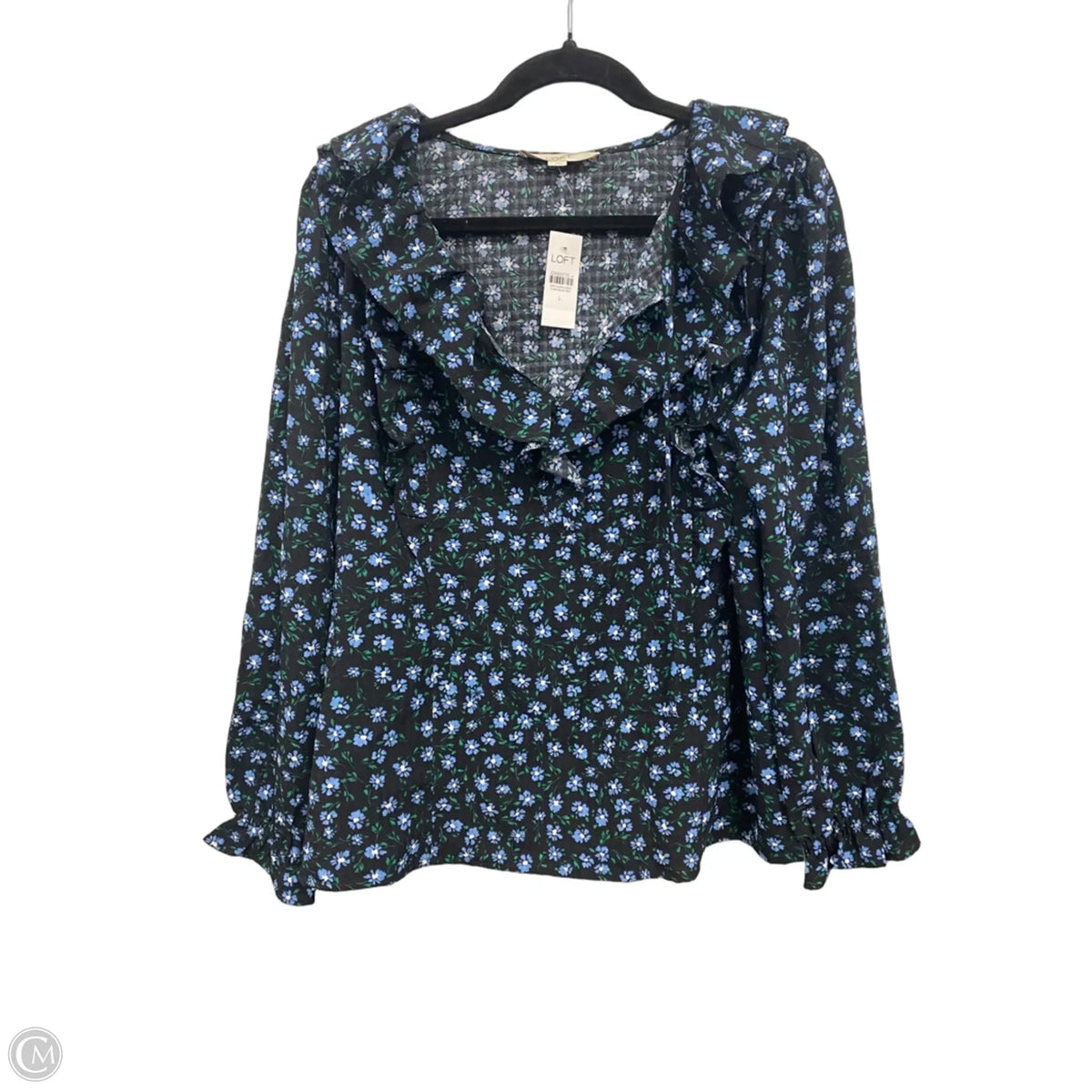 Blouse Long Sleeve By Loft In Black & Blue, Size: L