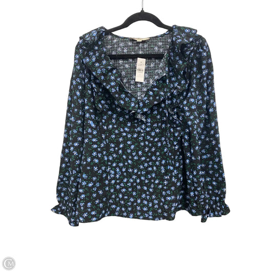 Blouse Long Sleeve By Loft In Black & Blue, Size: L