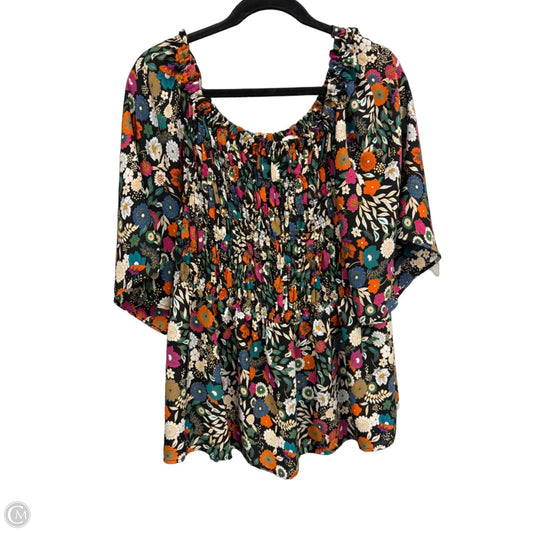 Top Short Sleeve By Chenault In Black & Orange, Size: 2x