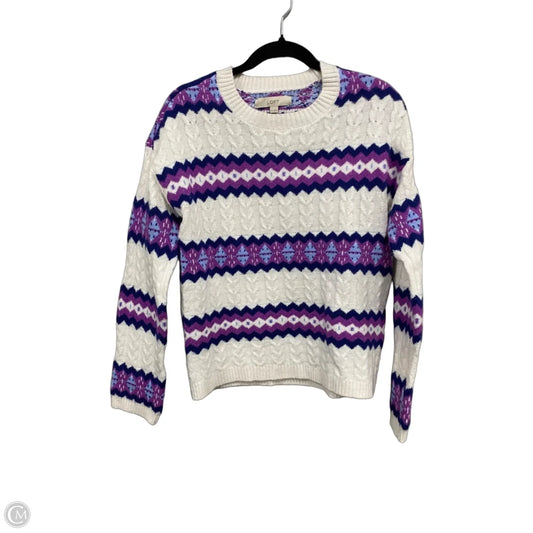 Sweater By Loft In Cream & Purple, Size: Xs