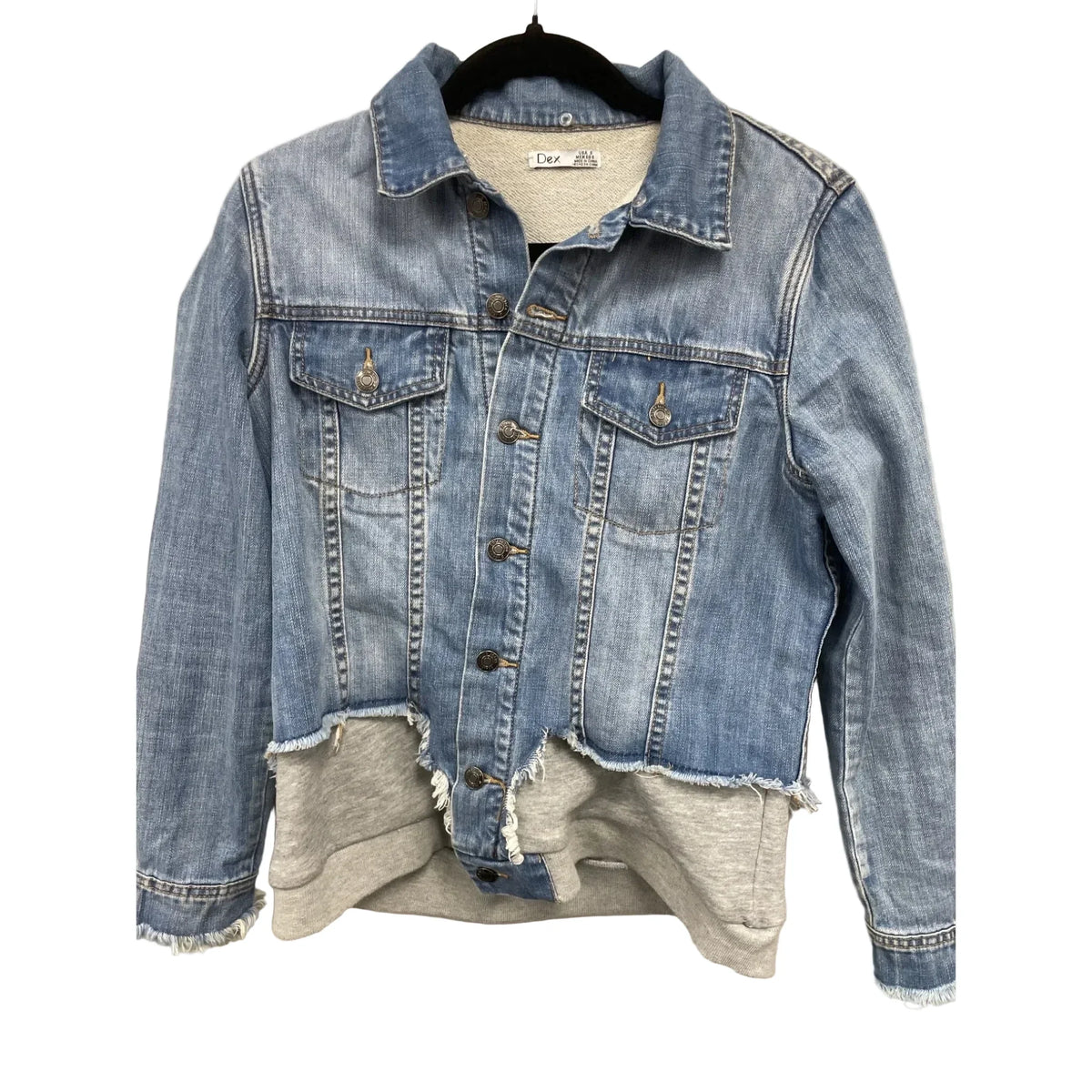 Jacket Denim By Dex In Blue & Grey, Size: S