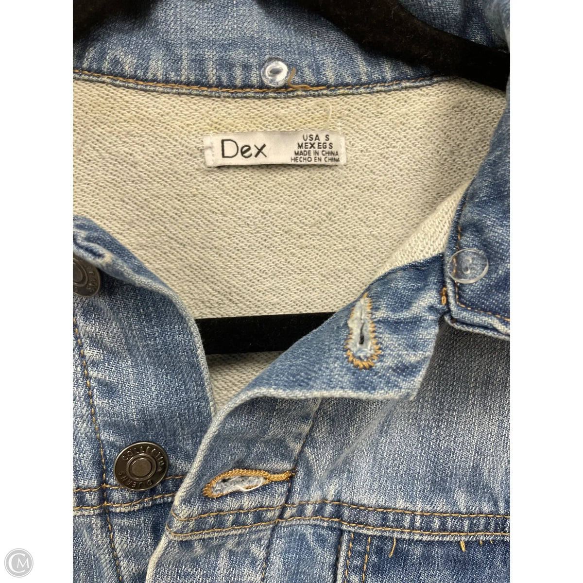 Jacket Denim By Dex In Blue & Grey, Size: S