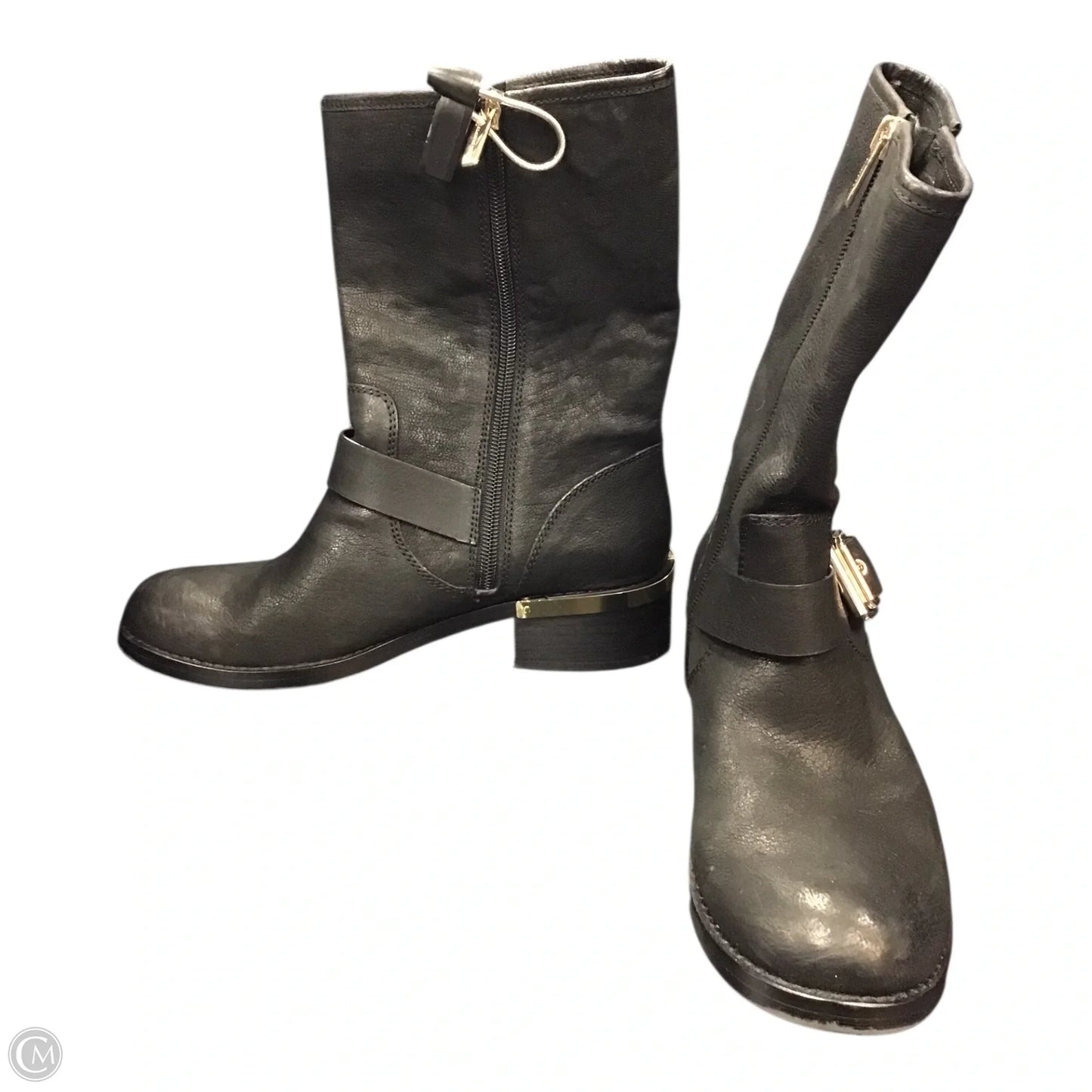 Boots Ankle Heels By Vince Camuto In Black & Gold, Size: 7.5