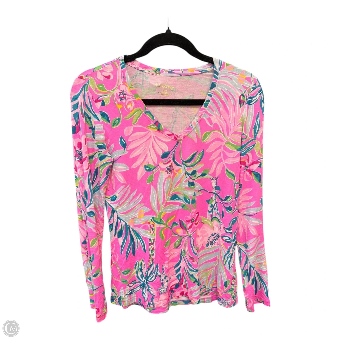 Top 3/4 Sleeve Designer By Lilly Pulitzer In Green & Pink, Size: Xxs