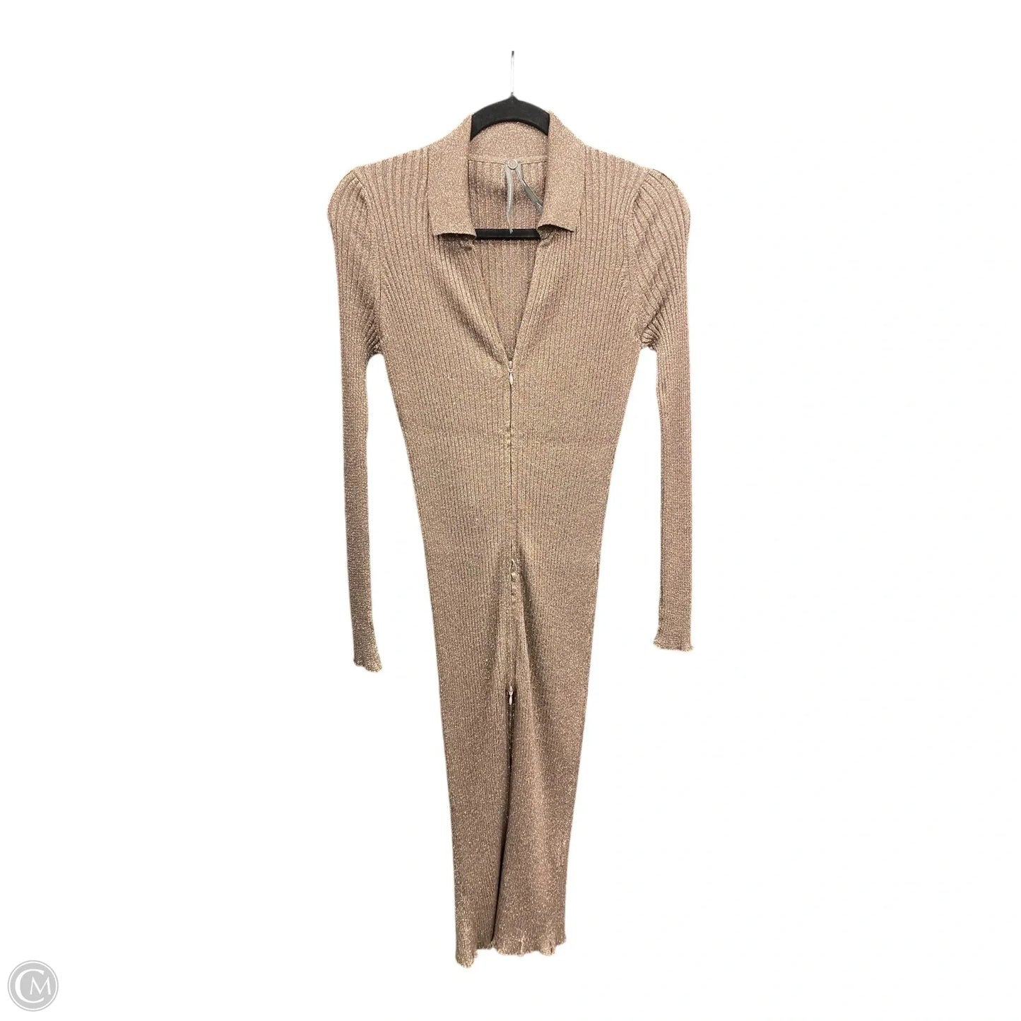 Dress Party Midi By Anthropologie In Gold & Tan, Size: S