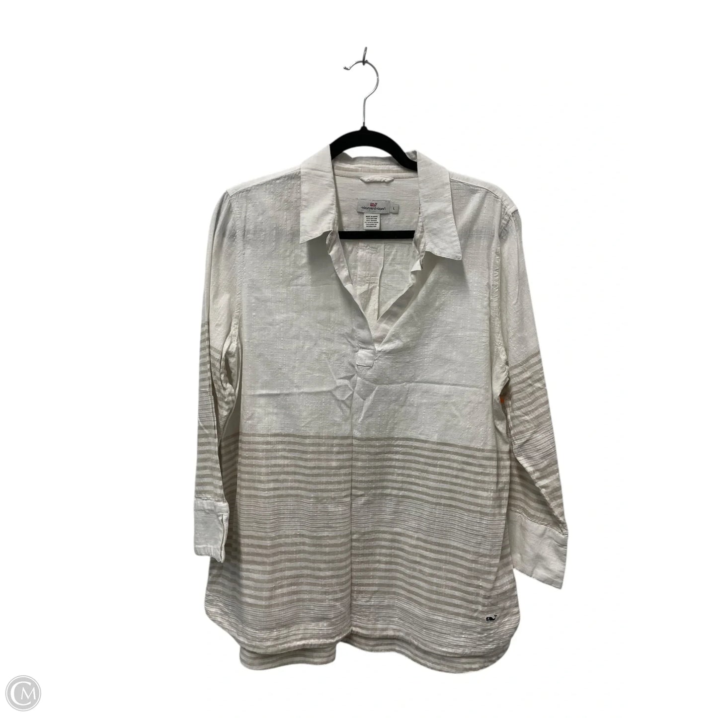 Top Long Sleeve By Vineyard Vines In Cream & Tan, Size: L