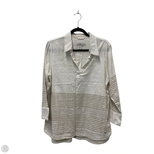 Top Long Sleeve By Vineyard Vines In Cream & Tan, Size: L