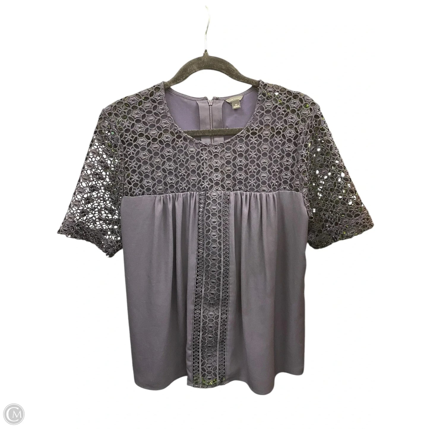 Blouse Short Sleeve By Ann Taylor In Navy, Size: M