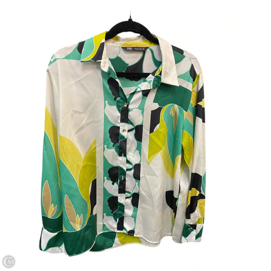 Blouse Long Sleeve By Zara In Geometric Pattern, Size: L