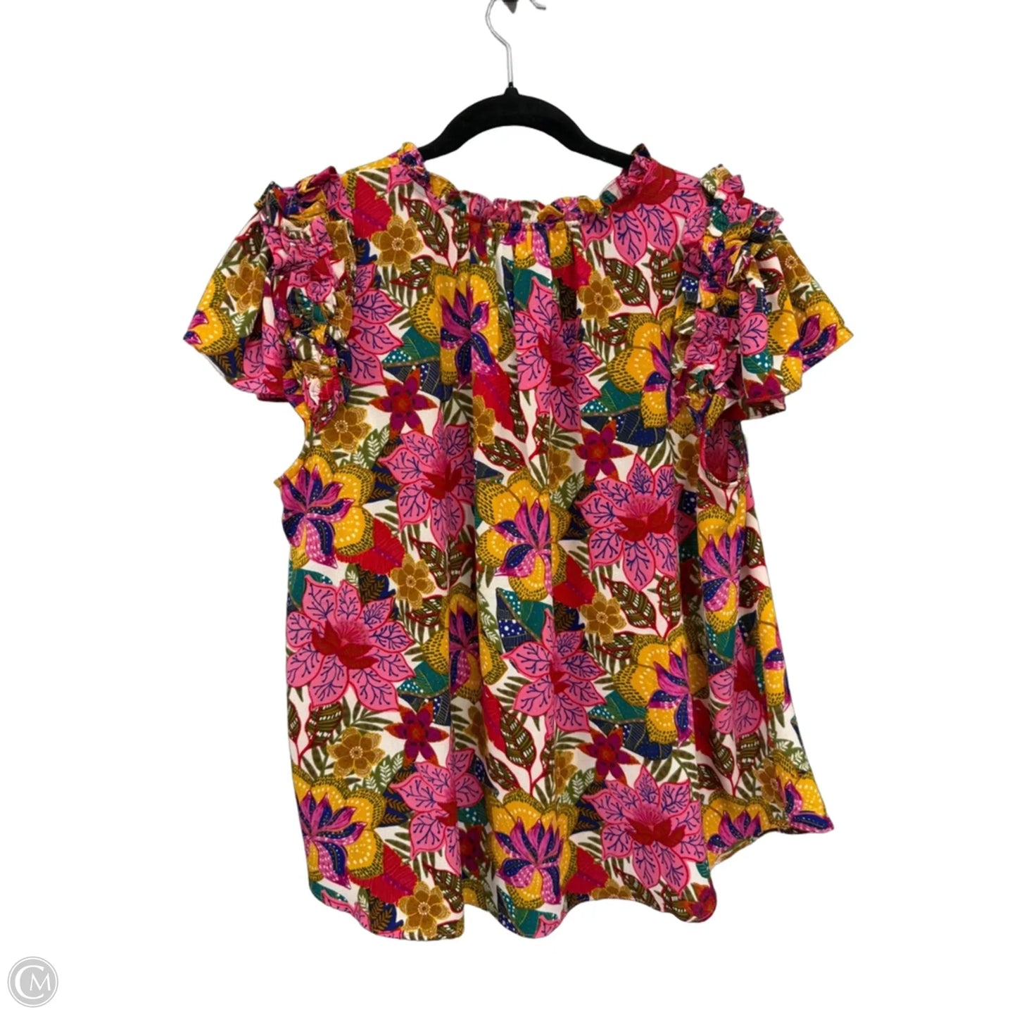 Blouse Short Sleeve By Rose And Olive In Pink & Yellow, Size: 1x