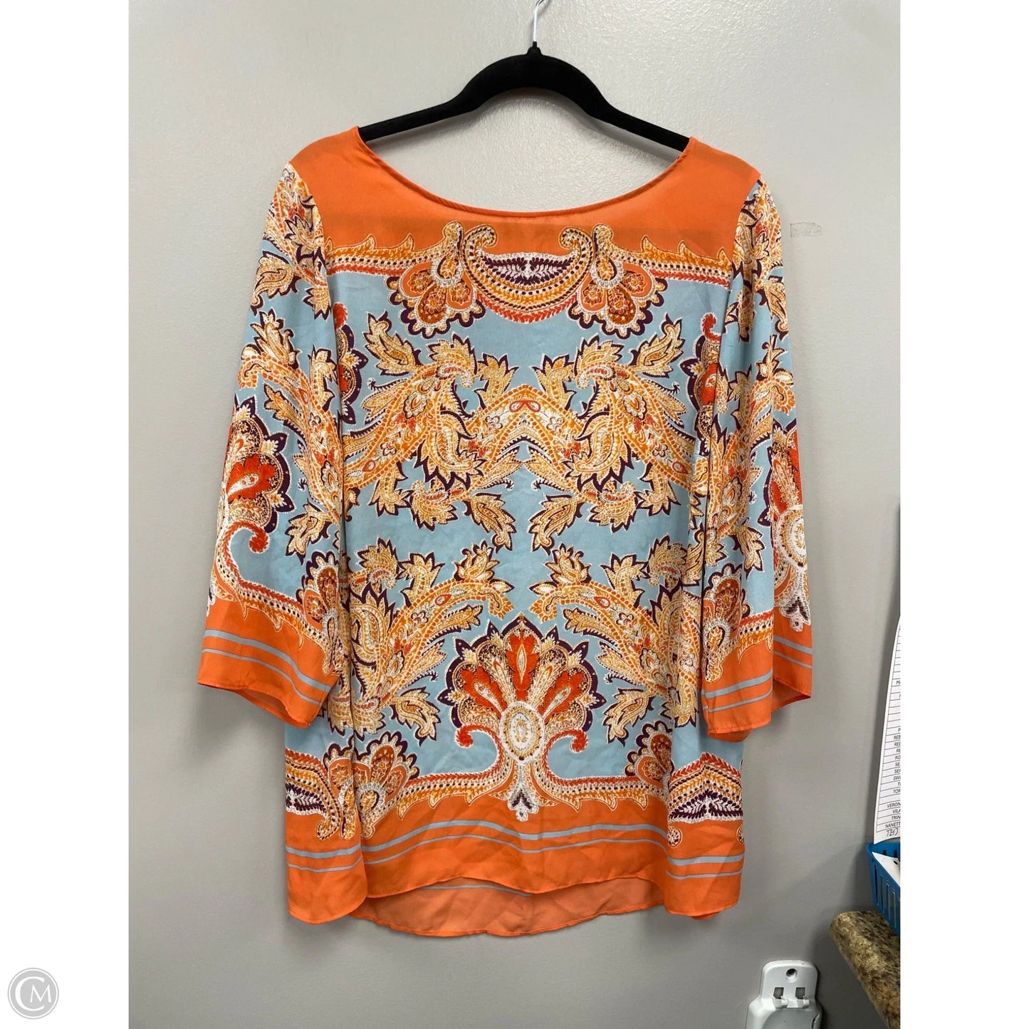 Blouse Short Sleeve By Rose And Olive In Blue & Orange, Size: 1x
