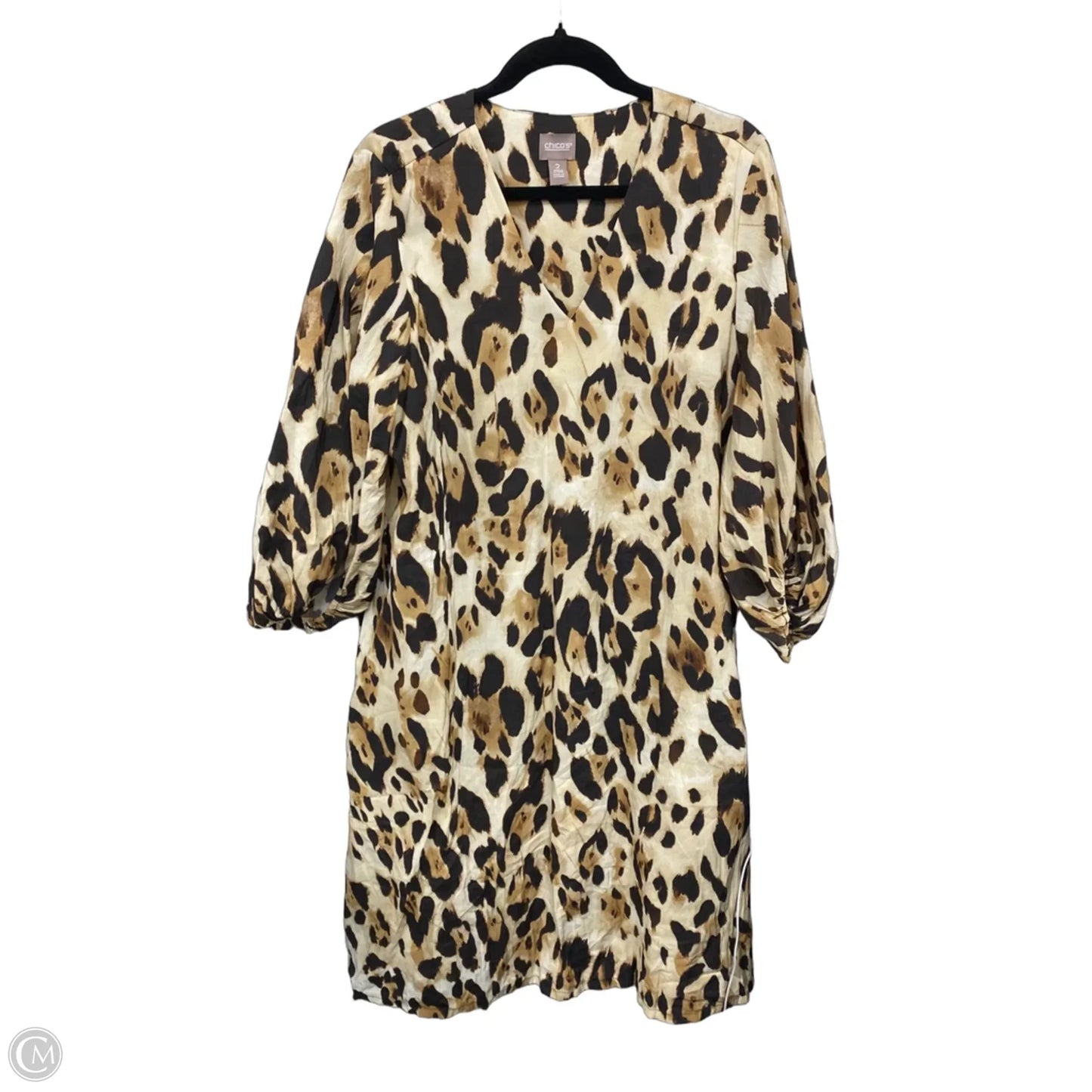 Dress Casual Midi By Chicos In Brown & Cream, Size: L