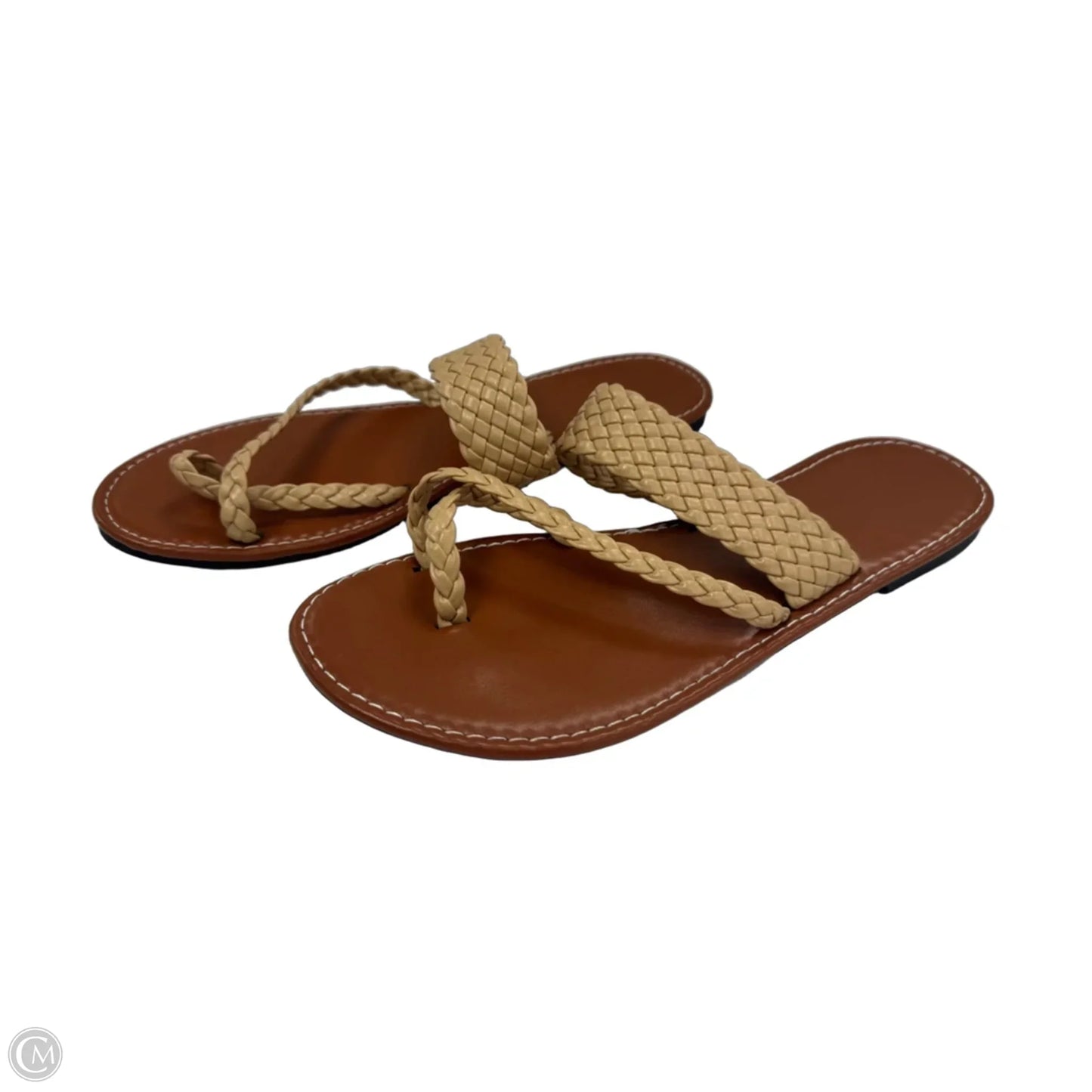 Sandals Flats By Clothes Mentor In Brown & Cream, Size: 9.5