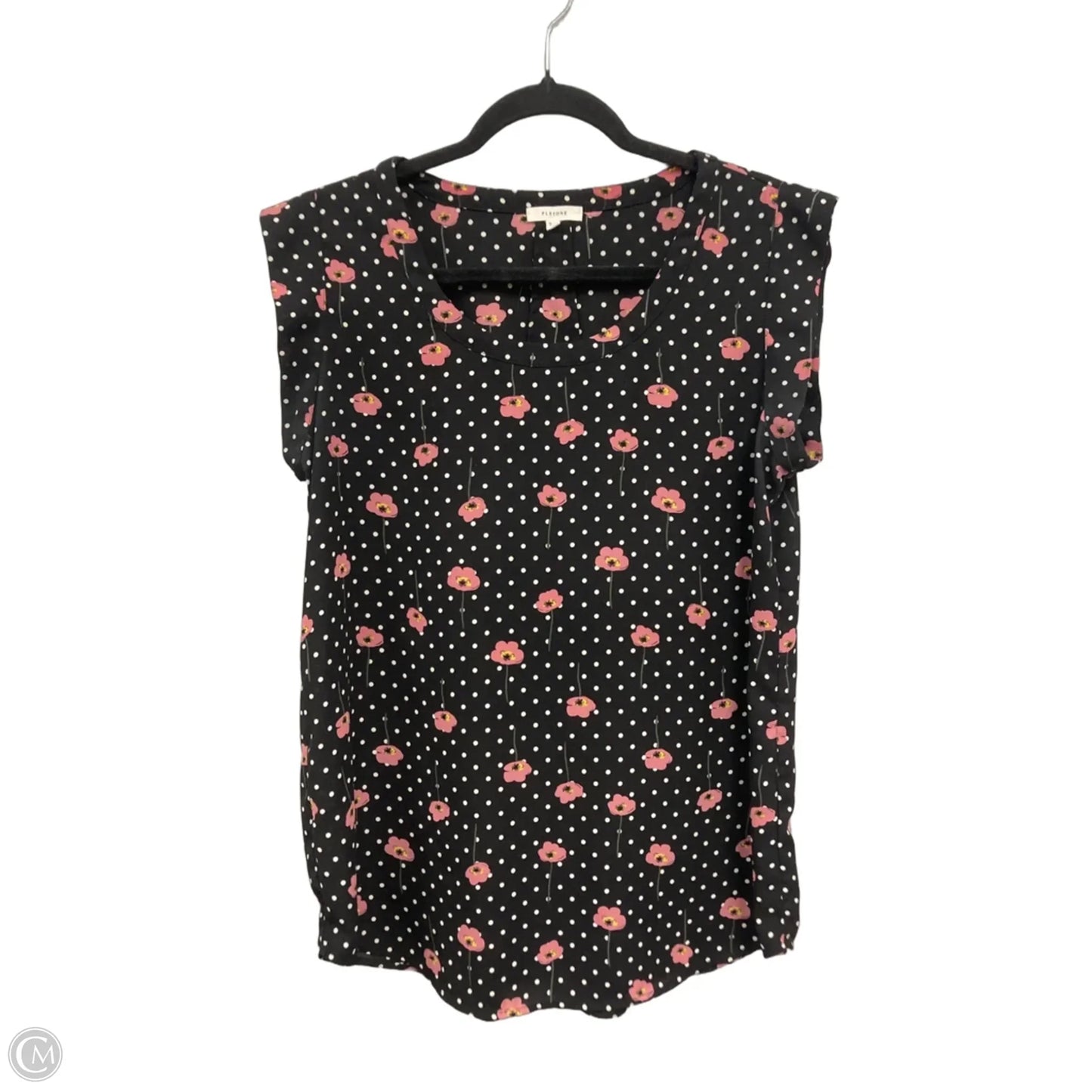 Blouse Short Sleeve By Pleione In Black & Pink, Size: M