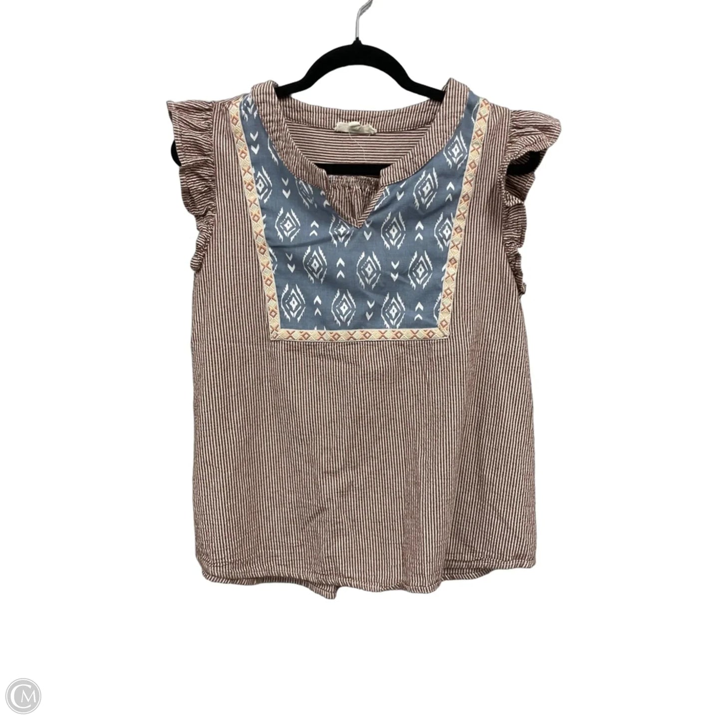 Top Short Sleeve By Entro In Brown & Cream, Size: M