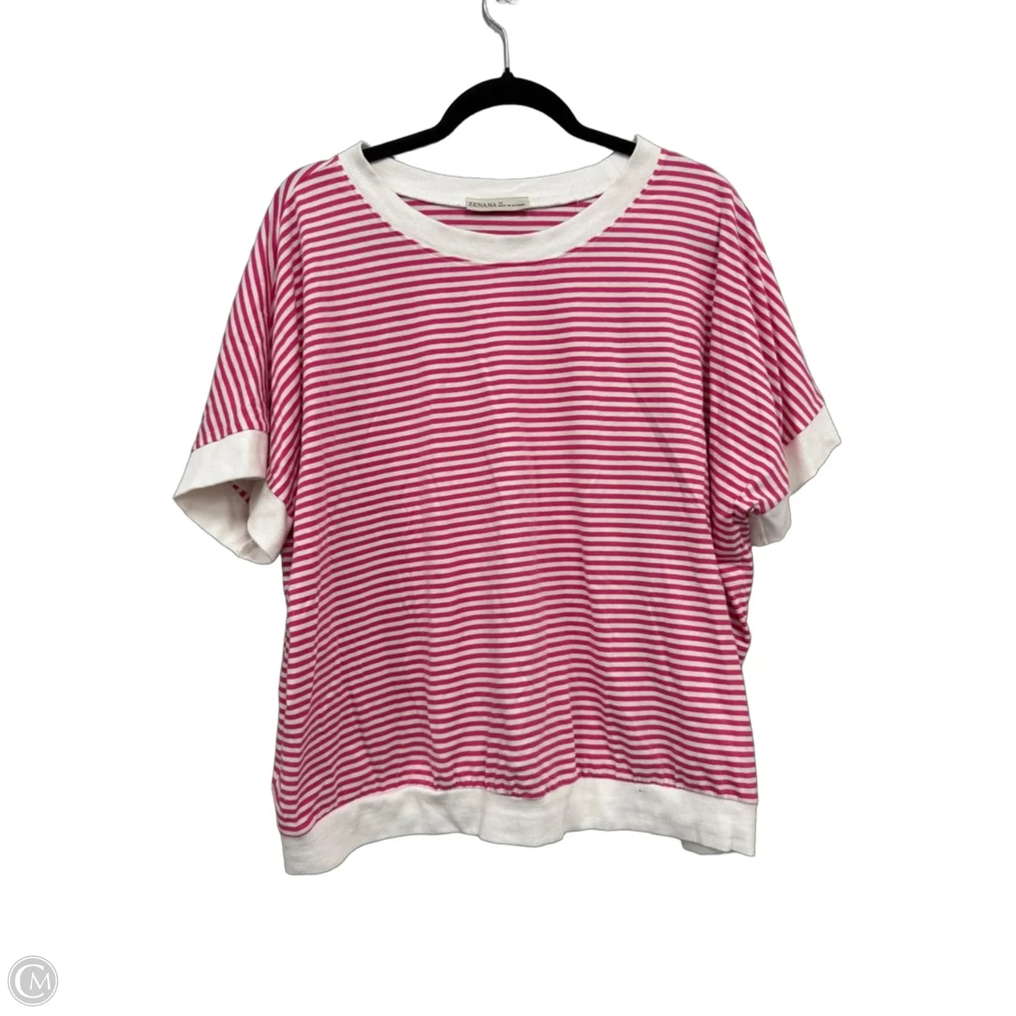 Top Short Sleeve By Zenana In Pink & White, Size: 1x