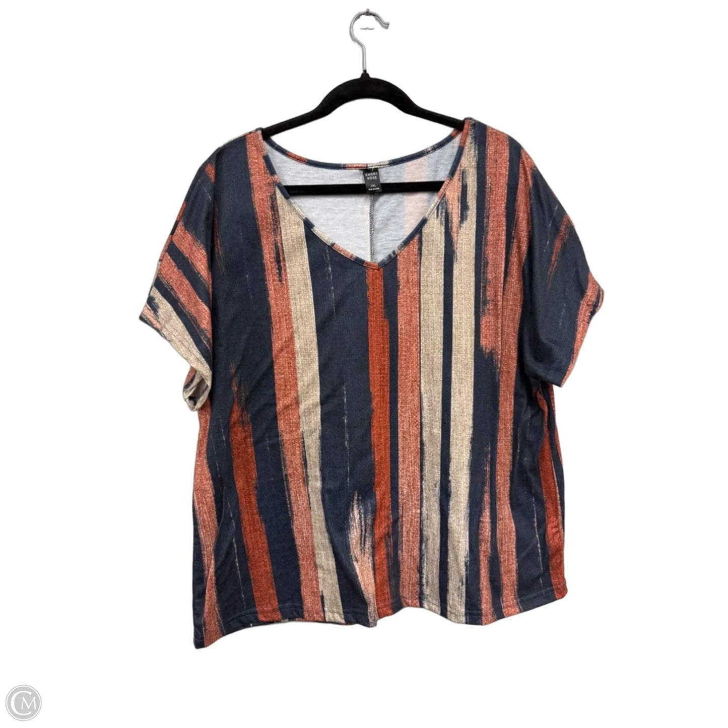 Top Short Sleeve By Emery Rose In Blue & Orange, Size: 1x