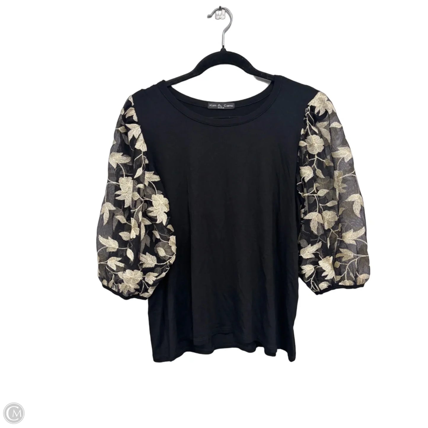 Top Short Sleeve By Kim & Cami In Black & Gold, Size: M