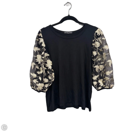 Top Short Sleeve By Kim & Cami In Black & Gold, Size: M