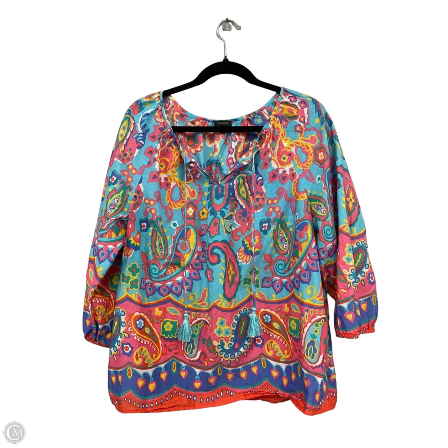 Top 3/4 Sleeve By Talbots In Blue & Pink, Size: Xl