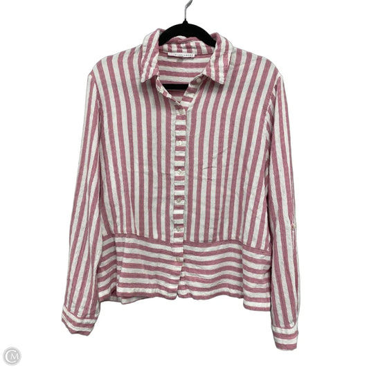 Top Long Sleeve By Jane And Delancey In Pink & White, Size: M