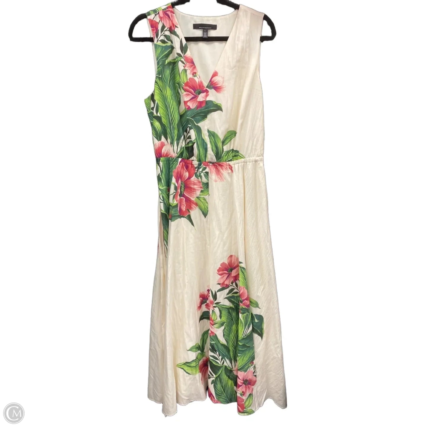 Dress Casual Maxi By White House Black Market In Cream & Green, Size: L