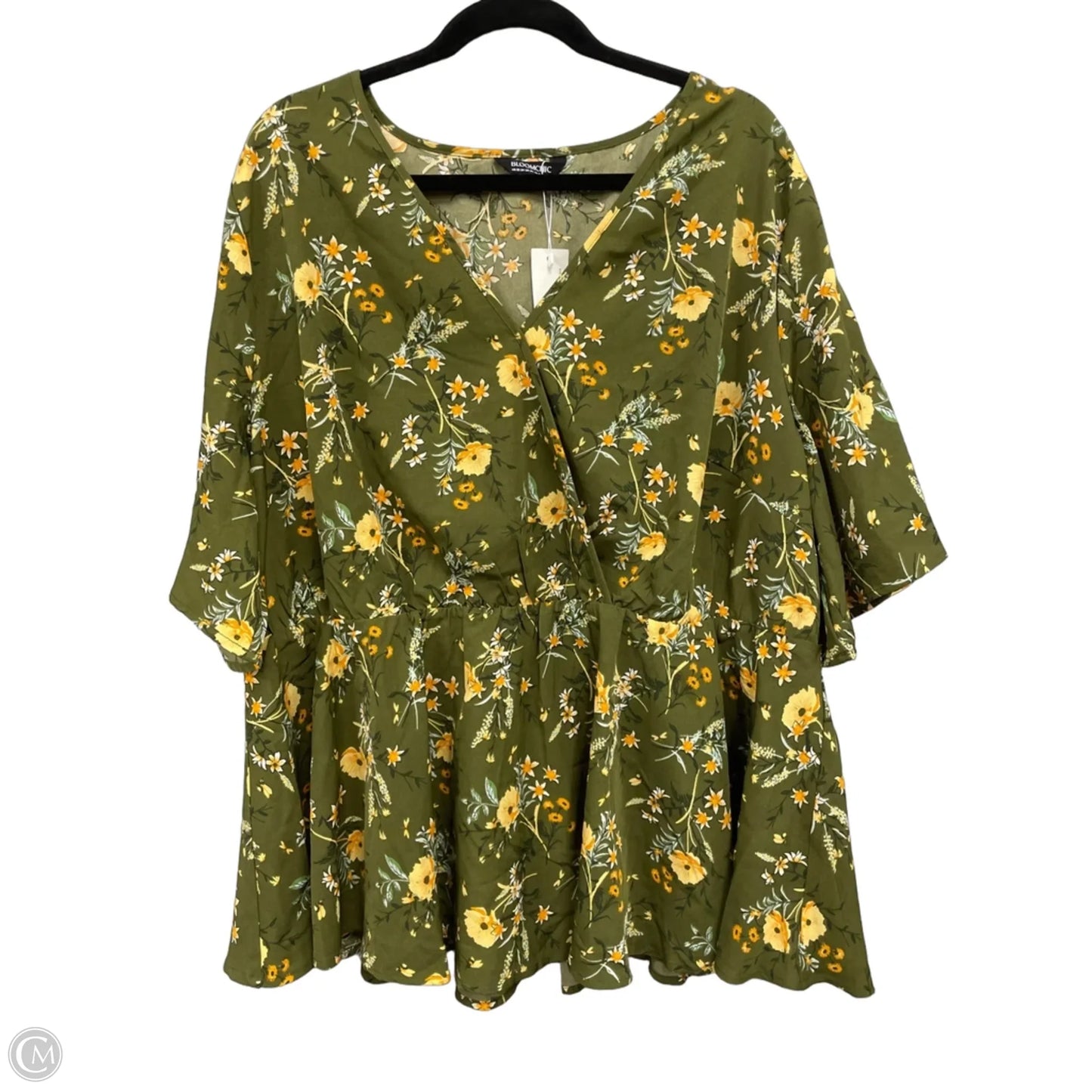 Blouse Short Sleeve By Bloomchic In Green & Yellow, Size: 3x