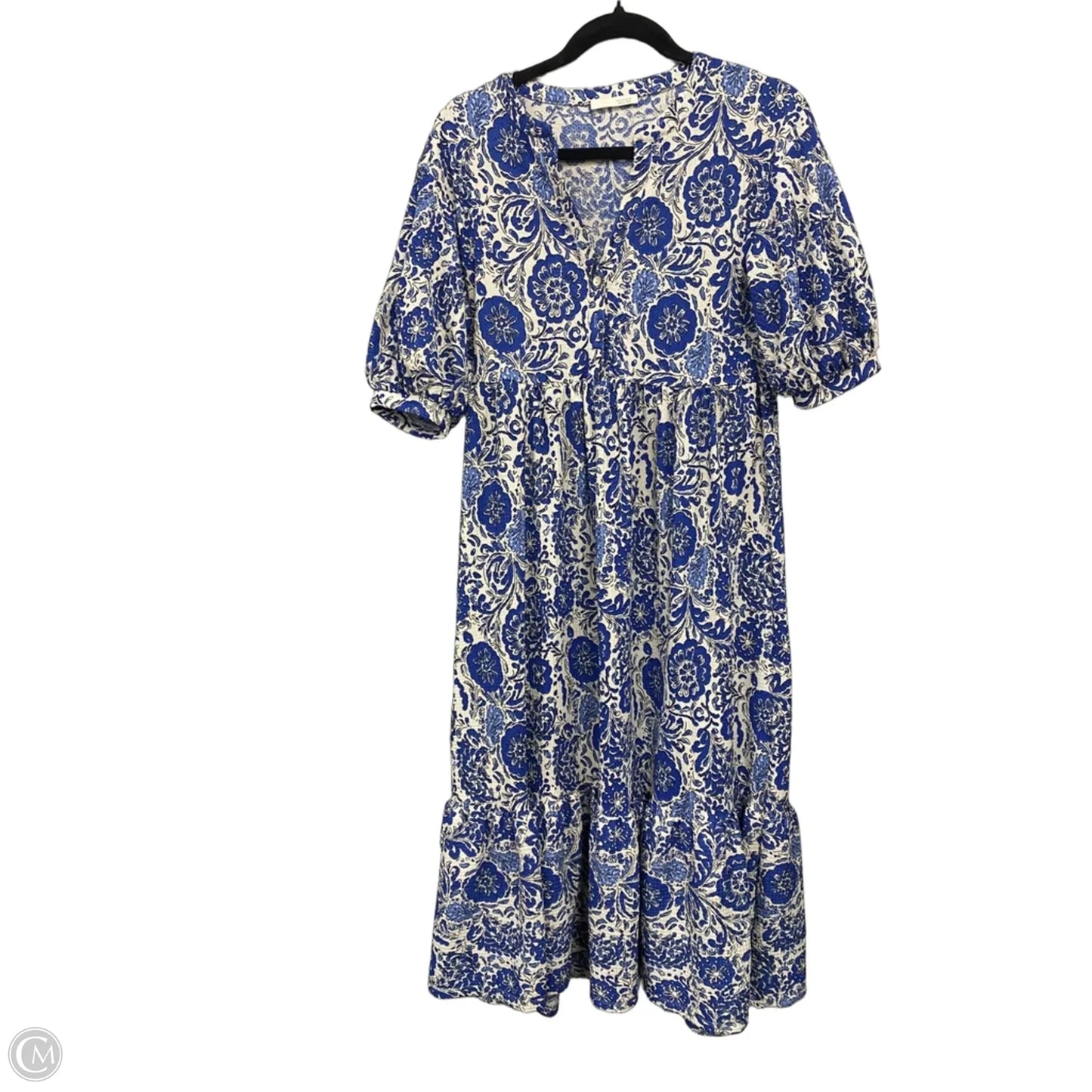 Dress Casual Midi By Zara In Blue & White, Size: S