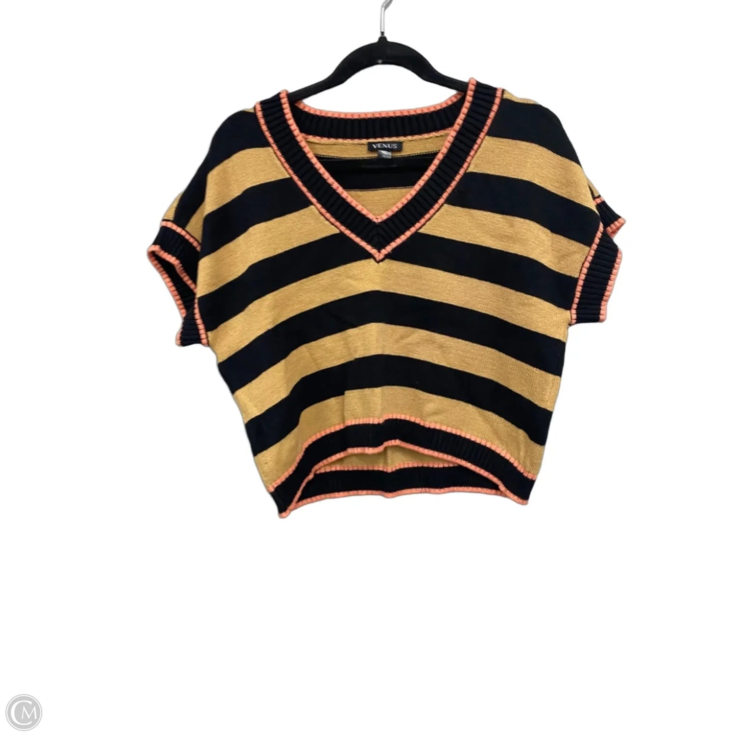Sweater Short Sleeve By Venus In Black & Brown, Size: L