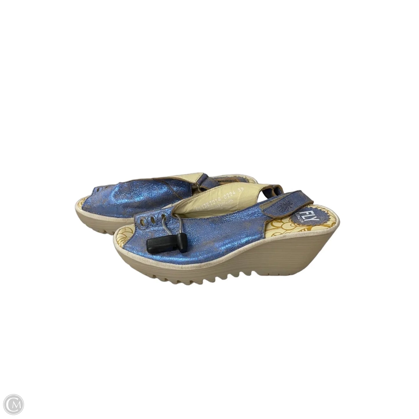 Sandals Heels Wedge By Fly London In Blue & Cream, Size: 8.5