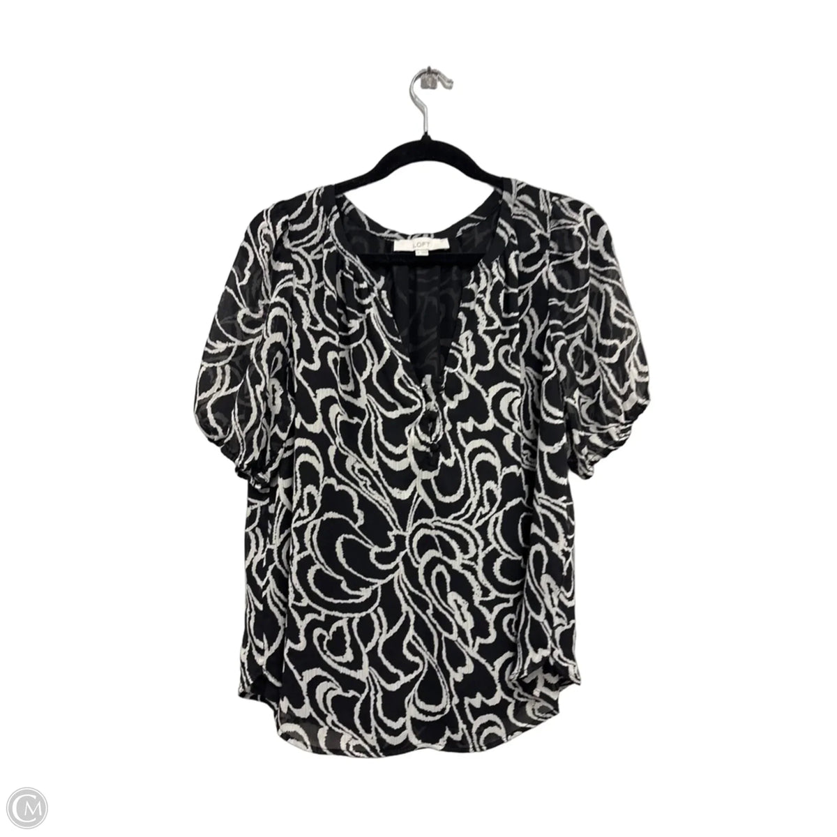 Blouse Short Sleeve By Loft In Black & White, Size: M