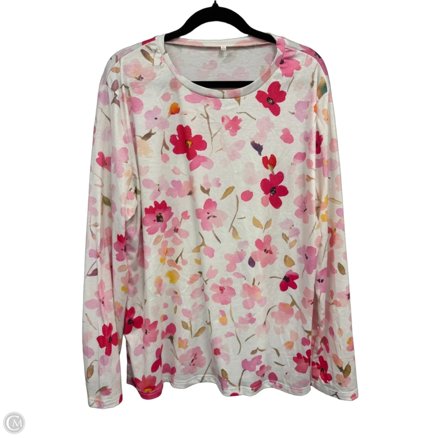 Top Long Sleeve Basic By Clothes Mentor In Pink & White, Size: 3x