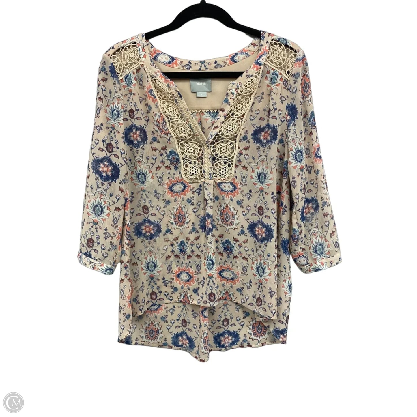 Blouse 3/4 Sleeve By Maeve In Blue & Tan, Size: 4