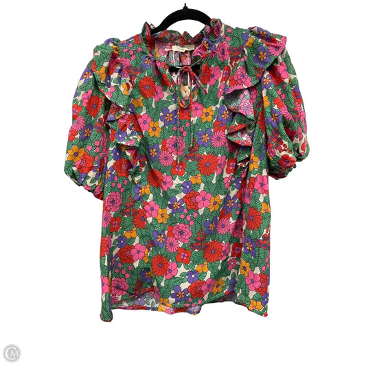 Blouse Short Sleeve By Entro In Green & Pink, Size: L