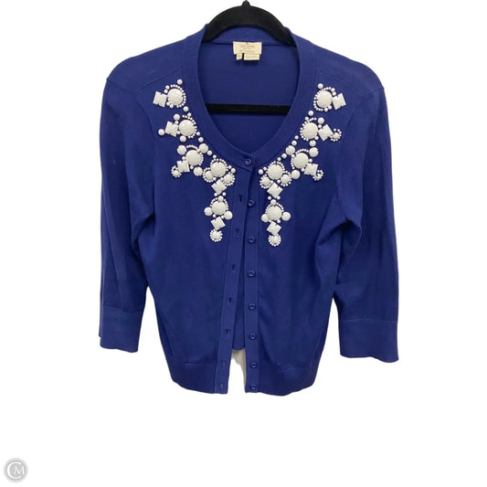 Sweater Cardigan Designer By Kate Spade In Blue & White, Size: M