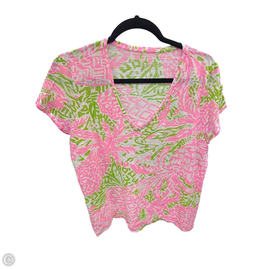 Top Short Sleeve Designer By Lilly Pulitzer In Green & Pink, Size: Xl