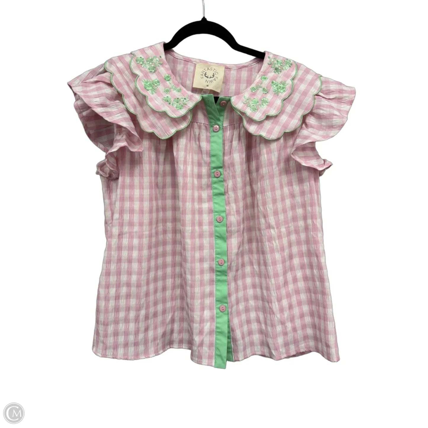 Top Short Sleeve By Fantastic Fawn In Green & Pink, Size: M