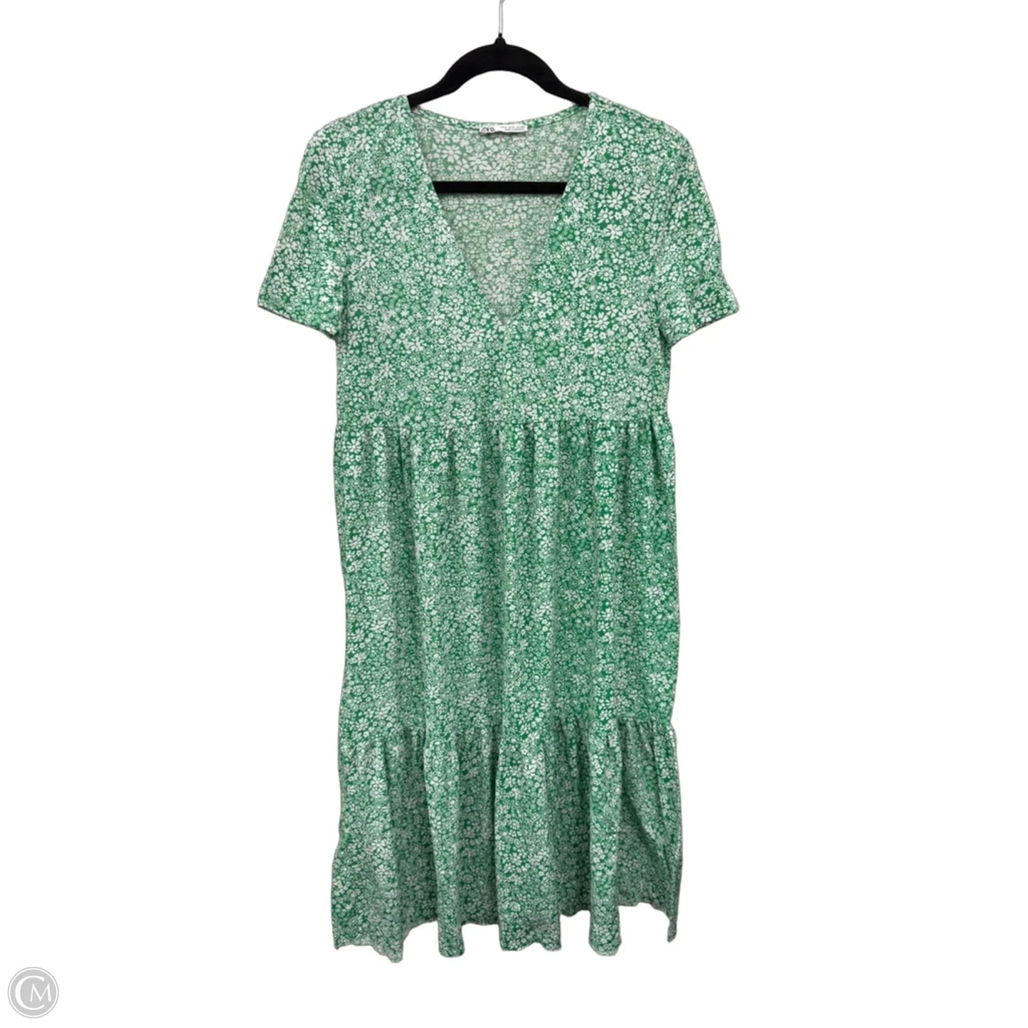 Dress Casual Midi By Zara In Green & White, Size: S