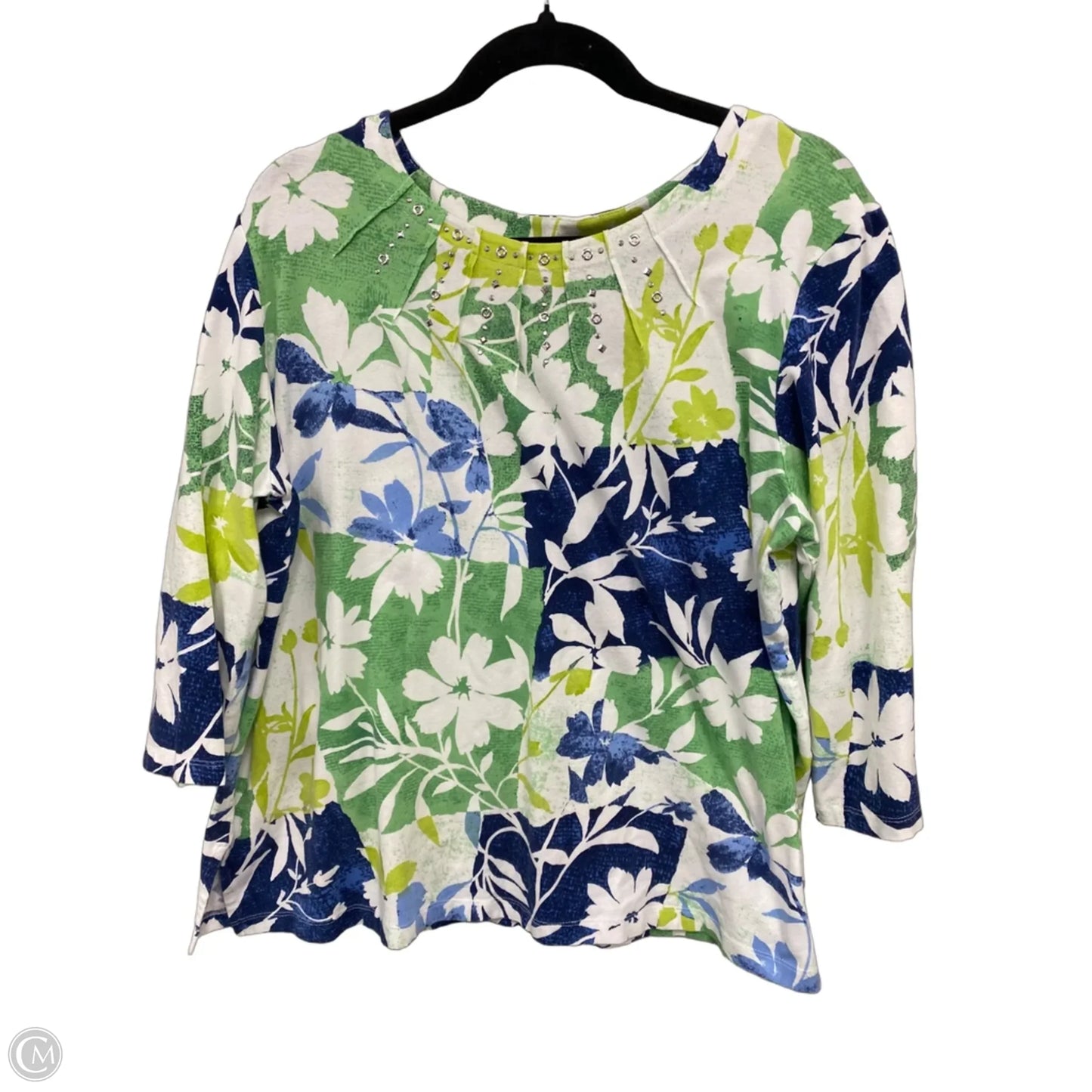 Top 3/4 Sleeve By Alfred Angelo In Blue & Green, Size: Xl