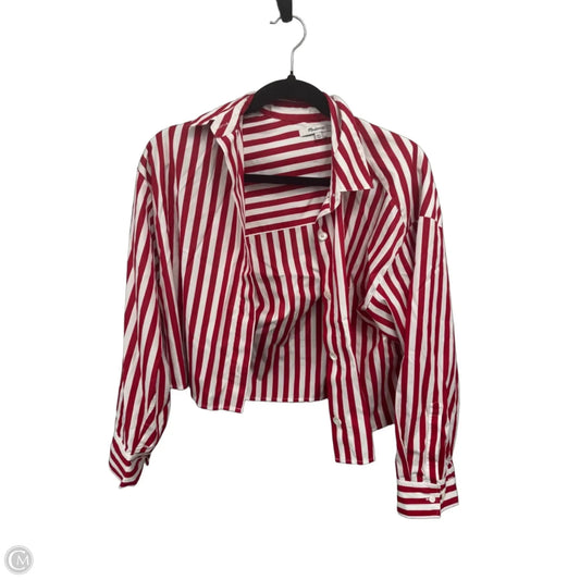 Top Long Sleeve By Madewell In Red & White, Size: Xxs