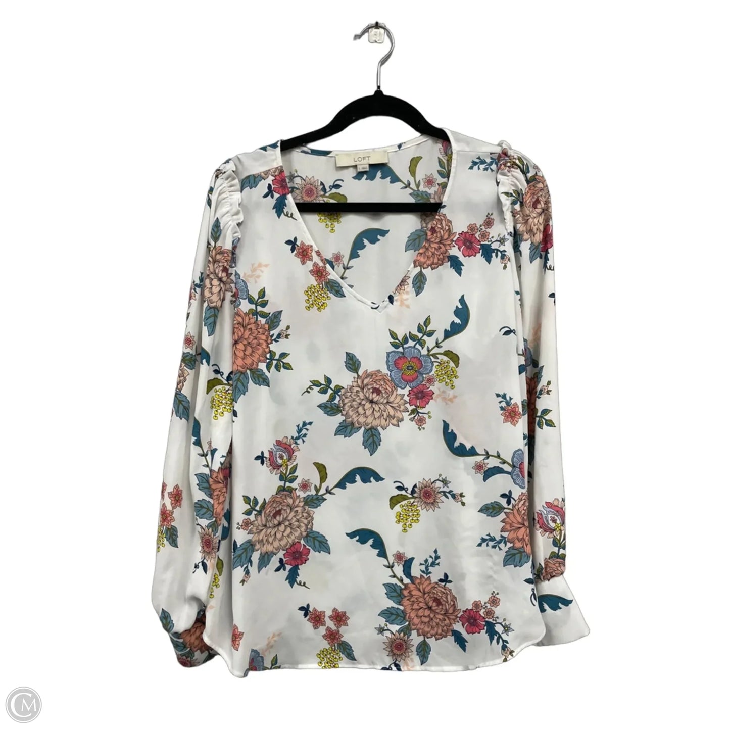 Top Long Sleeve By Loft In Blue & White, Size: L