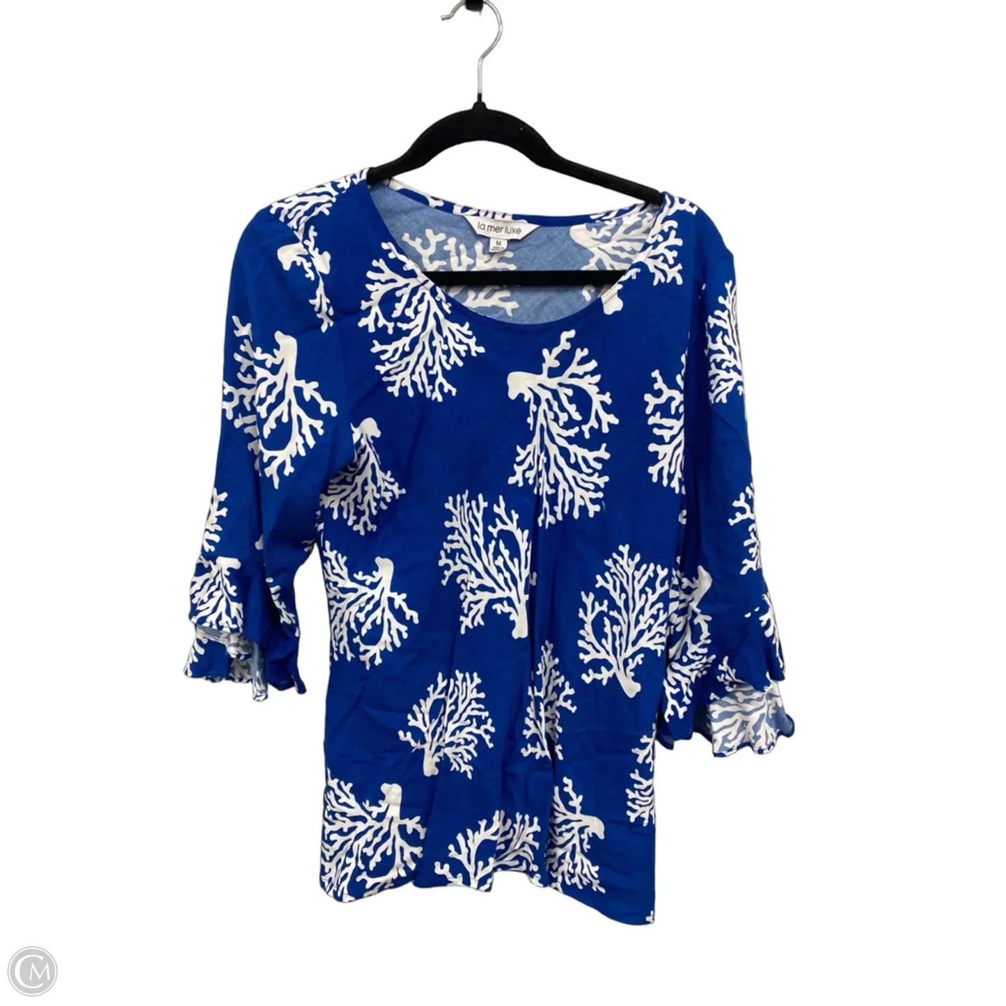 Top 3/4 Sleeve By Clothes Mentor In Blue & White, Size: M
