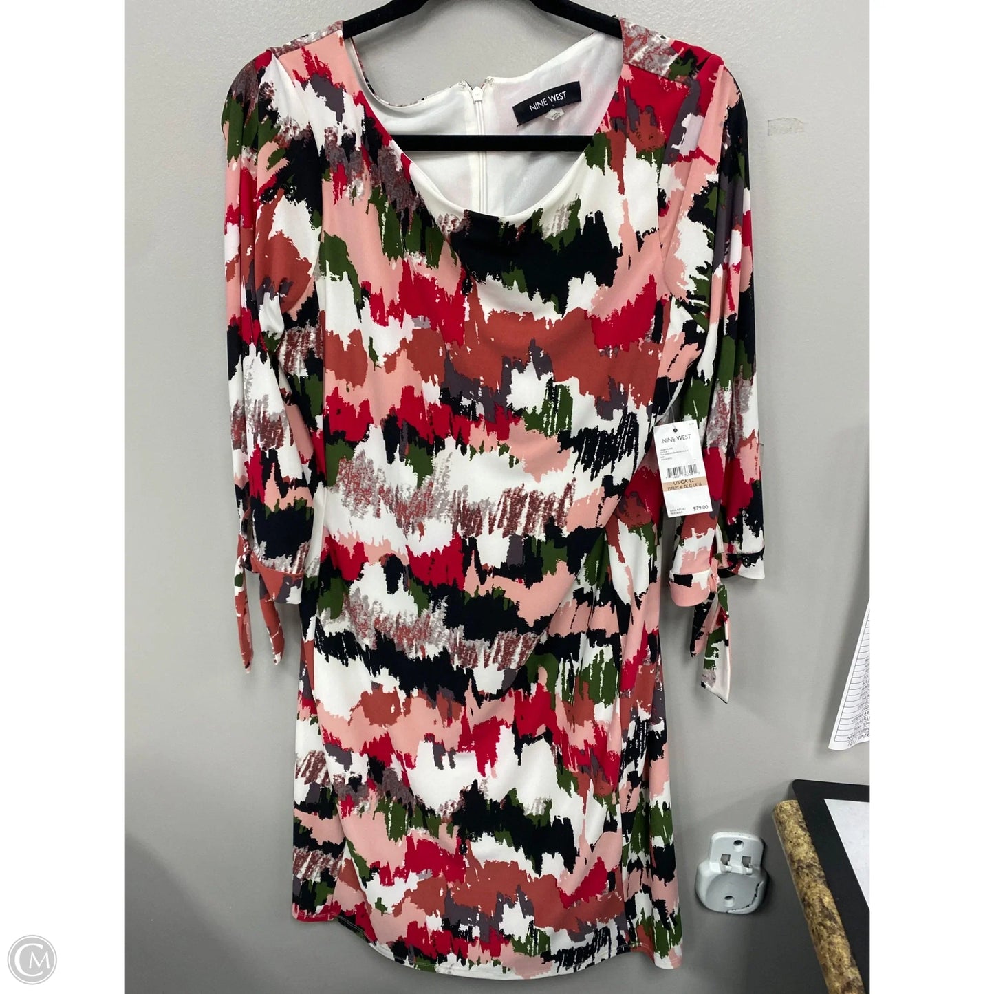Dress Casual Midi By Nine West In Green & Red, Size: 12