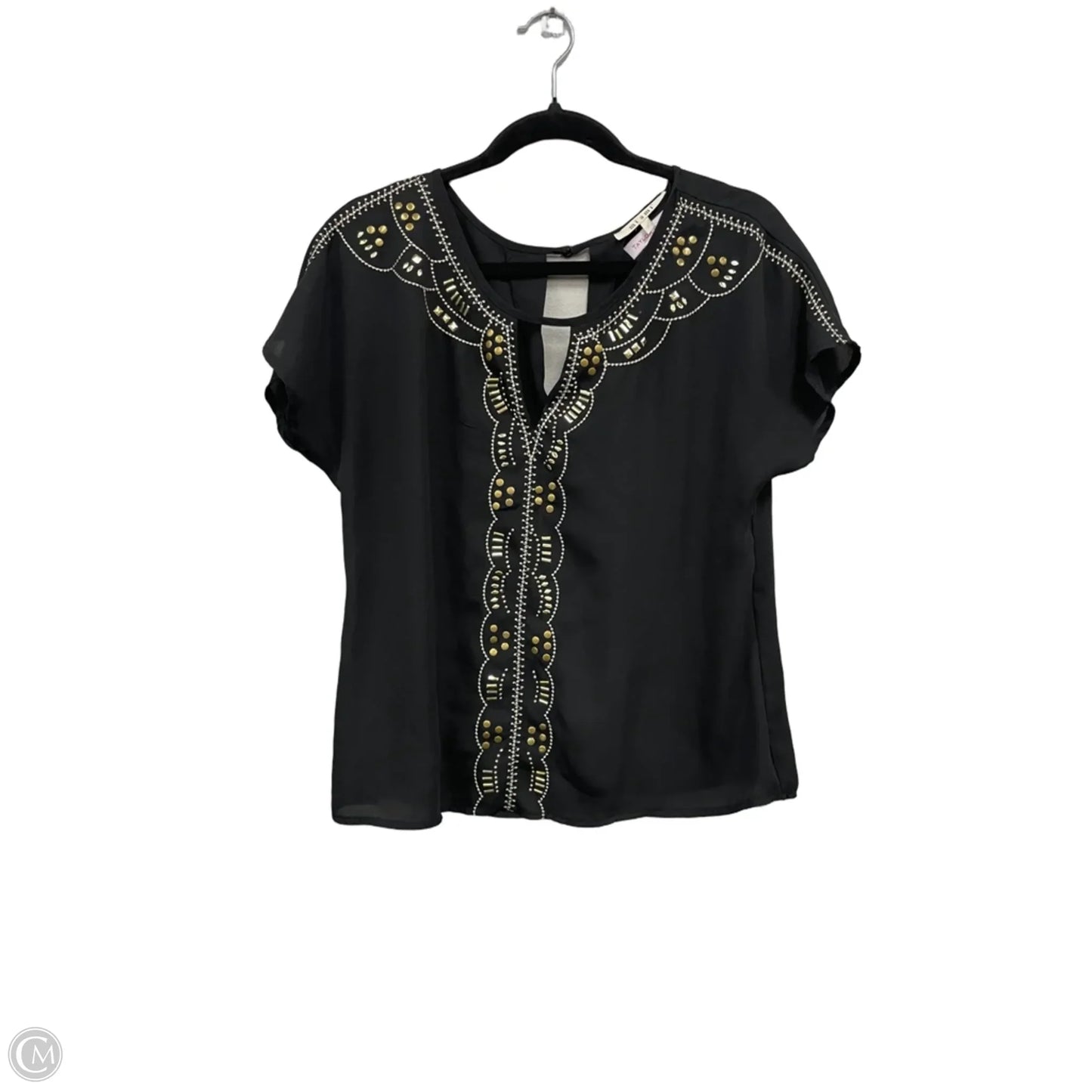 Top Short Sleeve By Miami In Black & Gold, Size: S