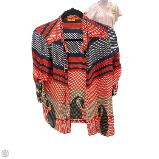 Top 3/4 Sleeve Designer By Tory Burch In Blue & Red, Size: 6