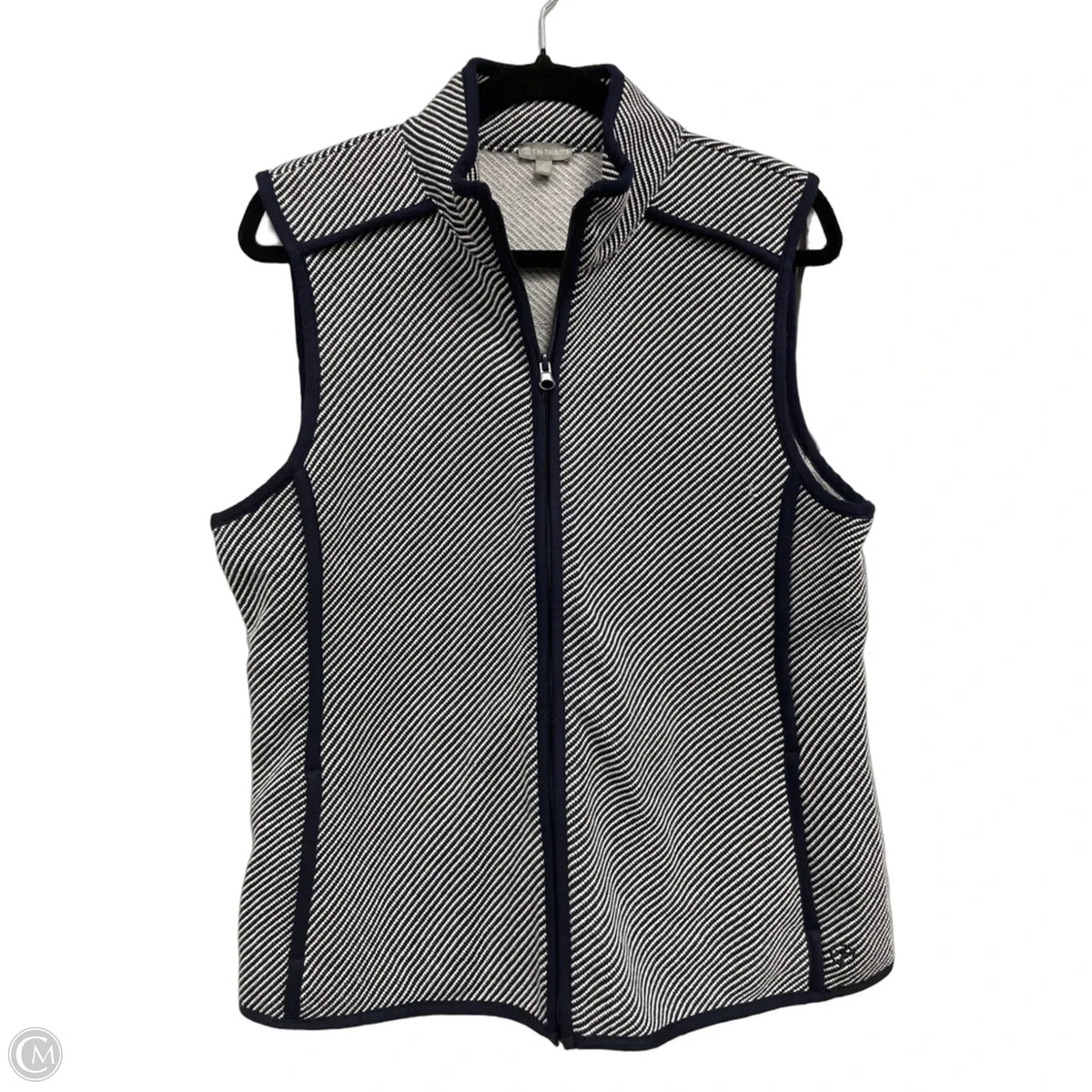 Vest Sweater By Talbots In Blue & White, Size: L
