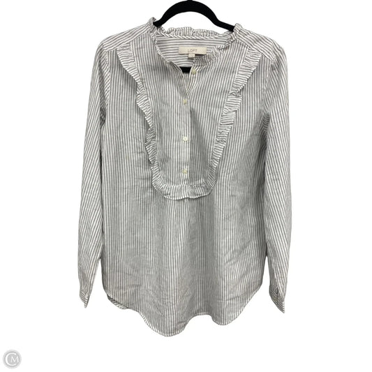 Blouse Long Sleeve By Loft In Grey & White, Size: M